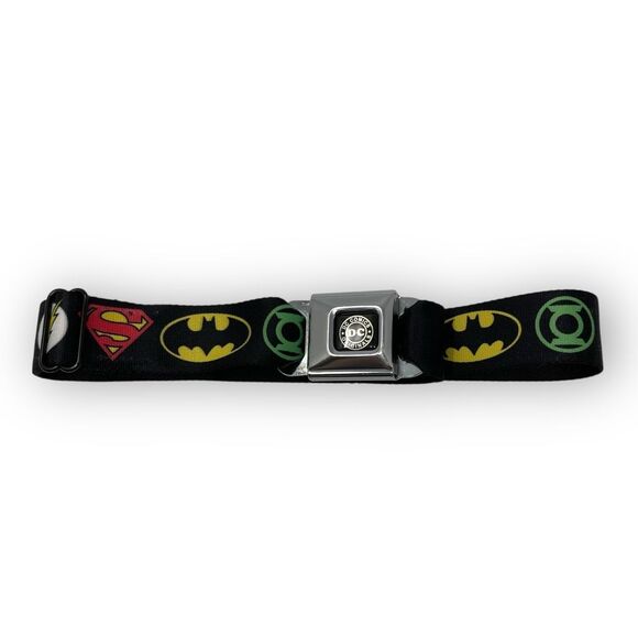 Buckle Down Seatbelt Belt Justice League DC Comics Superhero Logos Made in USA - Picture 1 of 12